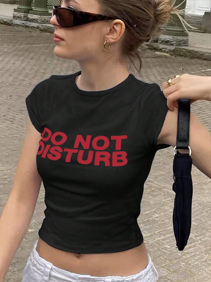 SXV Women Summer Slogan Printed Round Neck Short Sleeve Casual T-Shirt