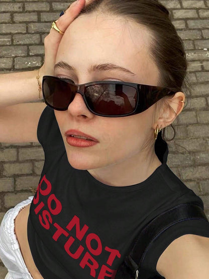 SXV Women Summer Slogan Printed Round Neck Short Sleeve Casual T-Shirt