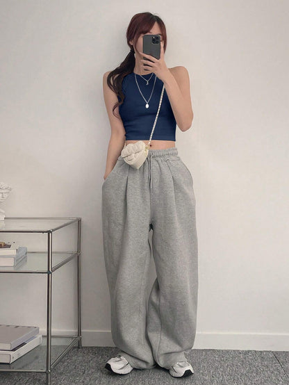 SXV Solid Navyblue Ribbed Tank Top