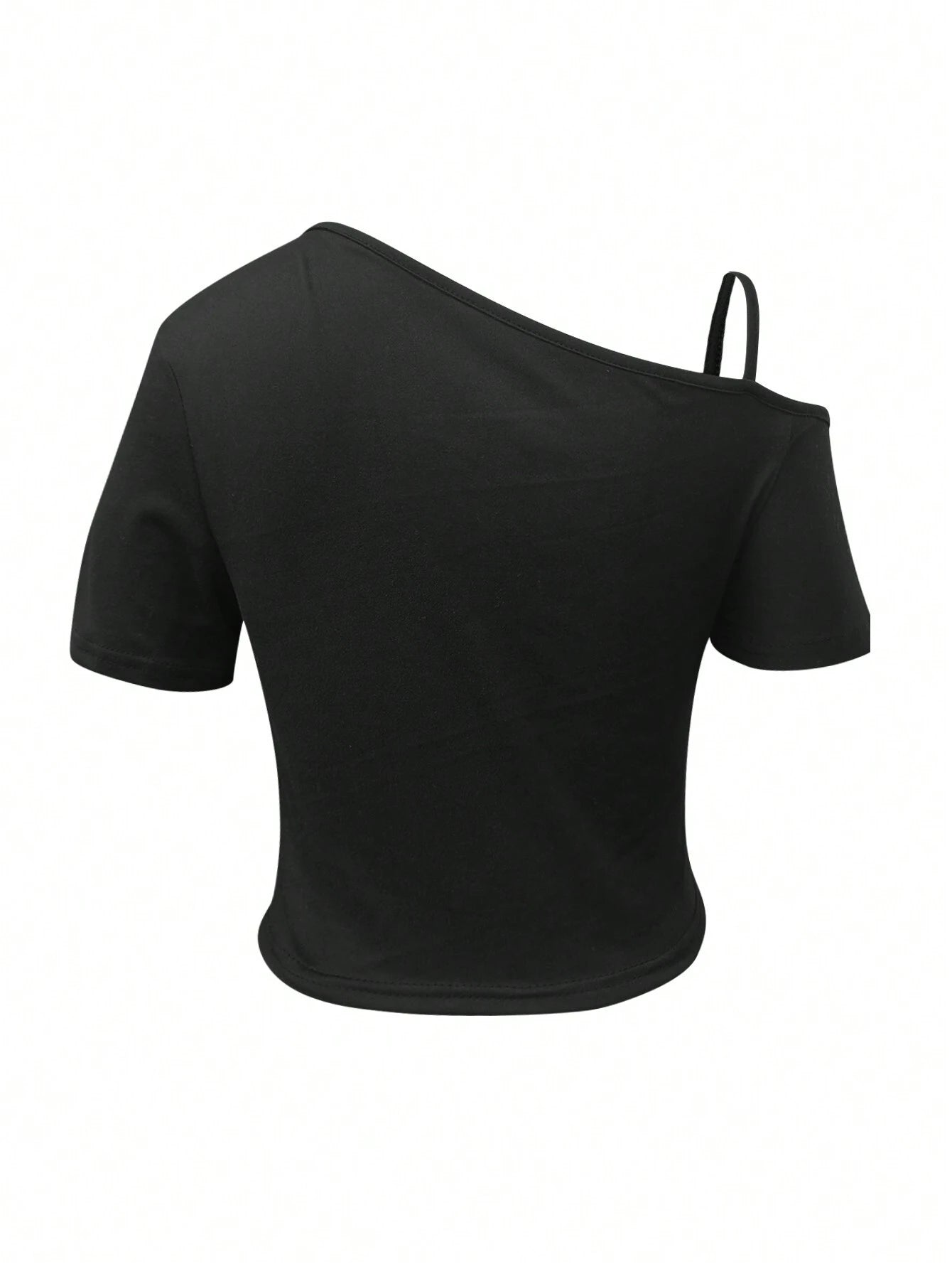 SXV Summer Fashion Asymmetric Collar Slogan Print Cropped T-Shirt Graphic Tees Women Tops