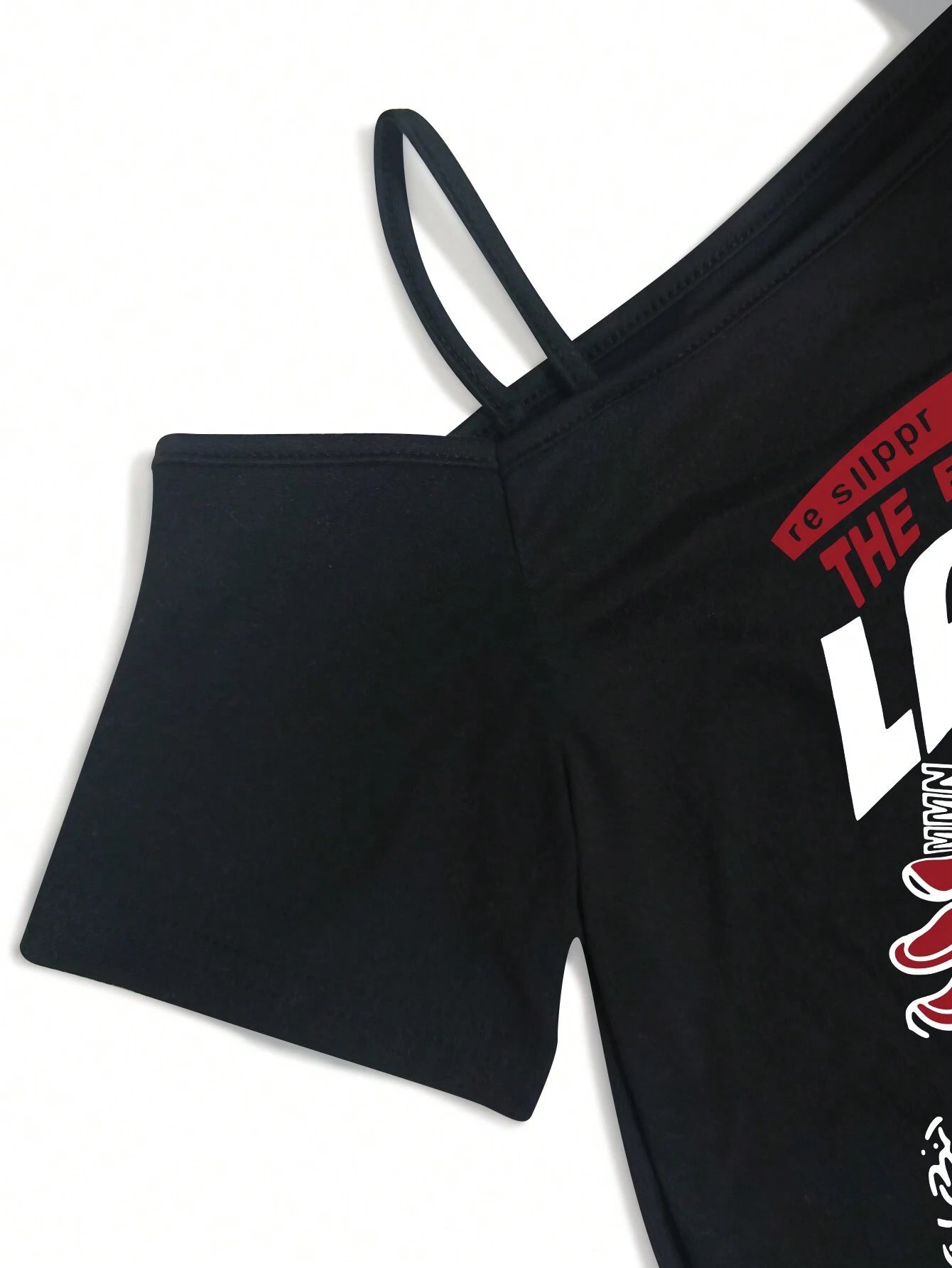 SXV Summer Fashion Asymmetric Collar Slogan Print Cropped T-Shirt Graphic Tees Women Tops