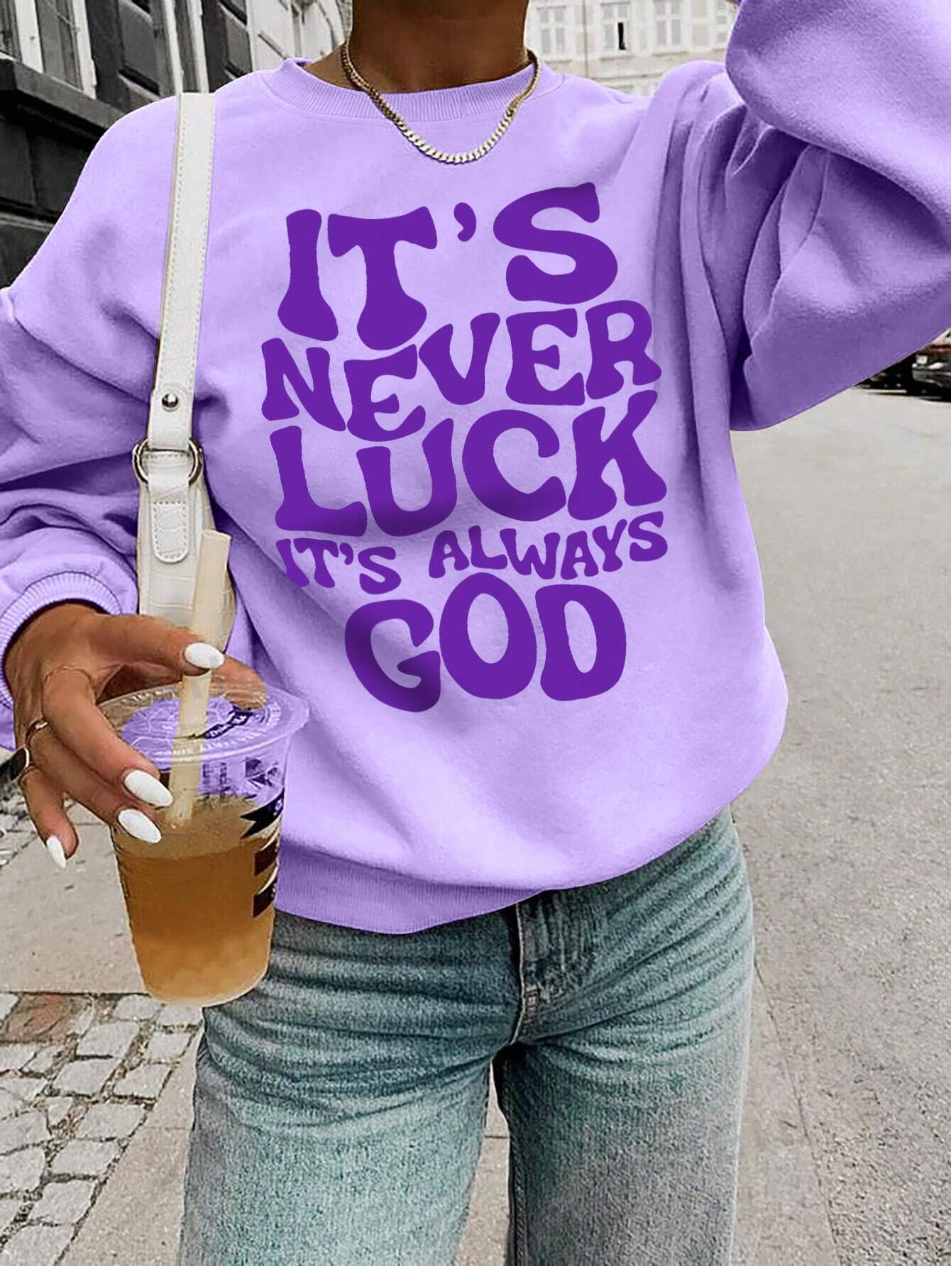 SXV Women's Simple Everyday Printed Crew Neck Long Sleeve Sweatshirt