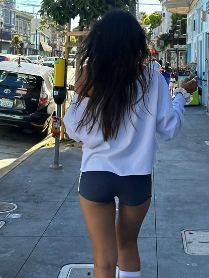 SXV san francisco Casual Letter Print Asymmetric Collar Long Sleeve sweatshirt