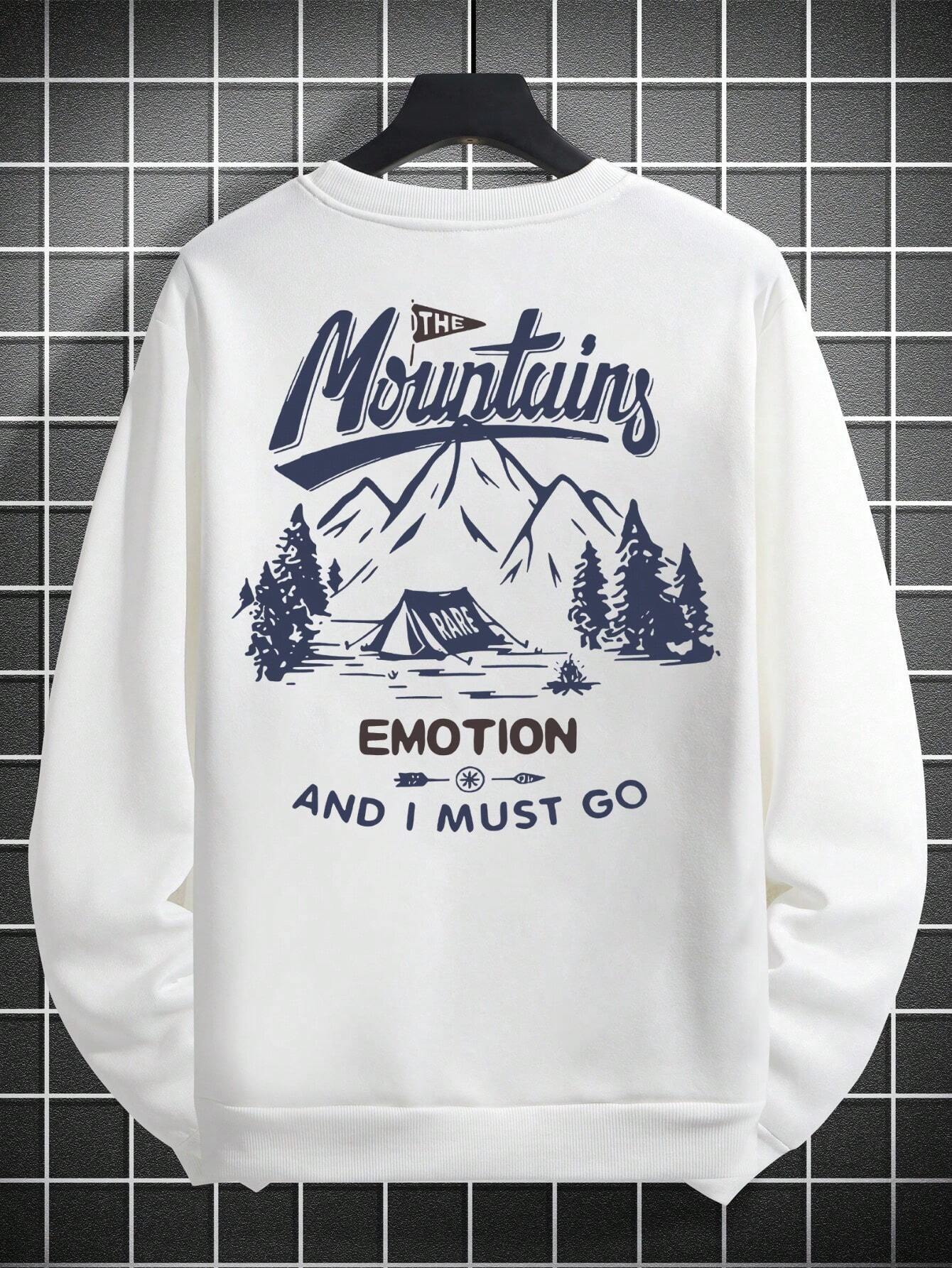 SXV Mountains Simple Printed Crew Neck Long Sleeve Sweatshirt