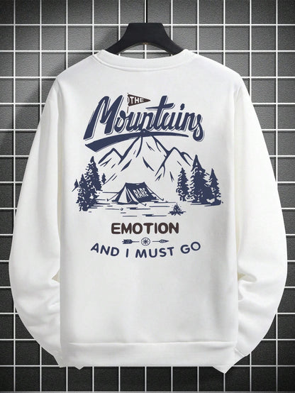 SXV Mountains Simple Printed Crew Neck Long Sleeve Sweatshirt
