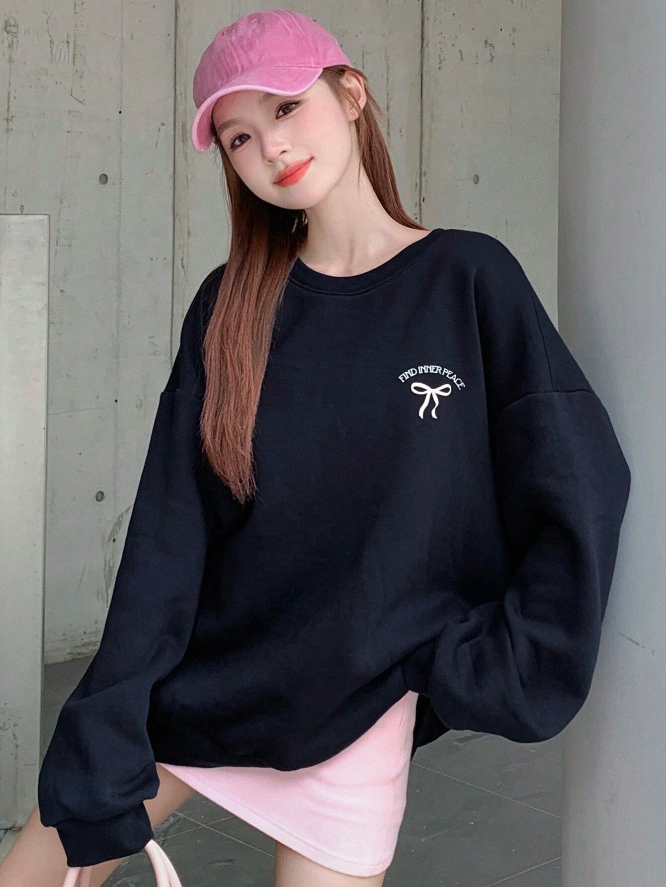 SXV Find inner peace Women Casual Bow & Letter Print Sweatshirt , Black Sweatshirt