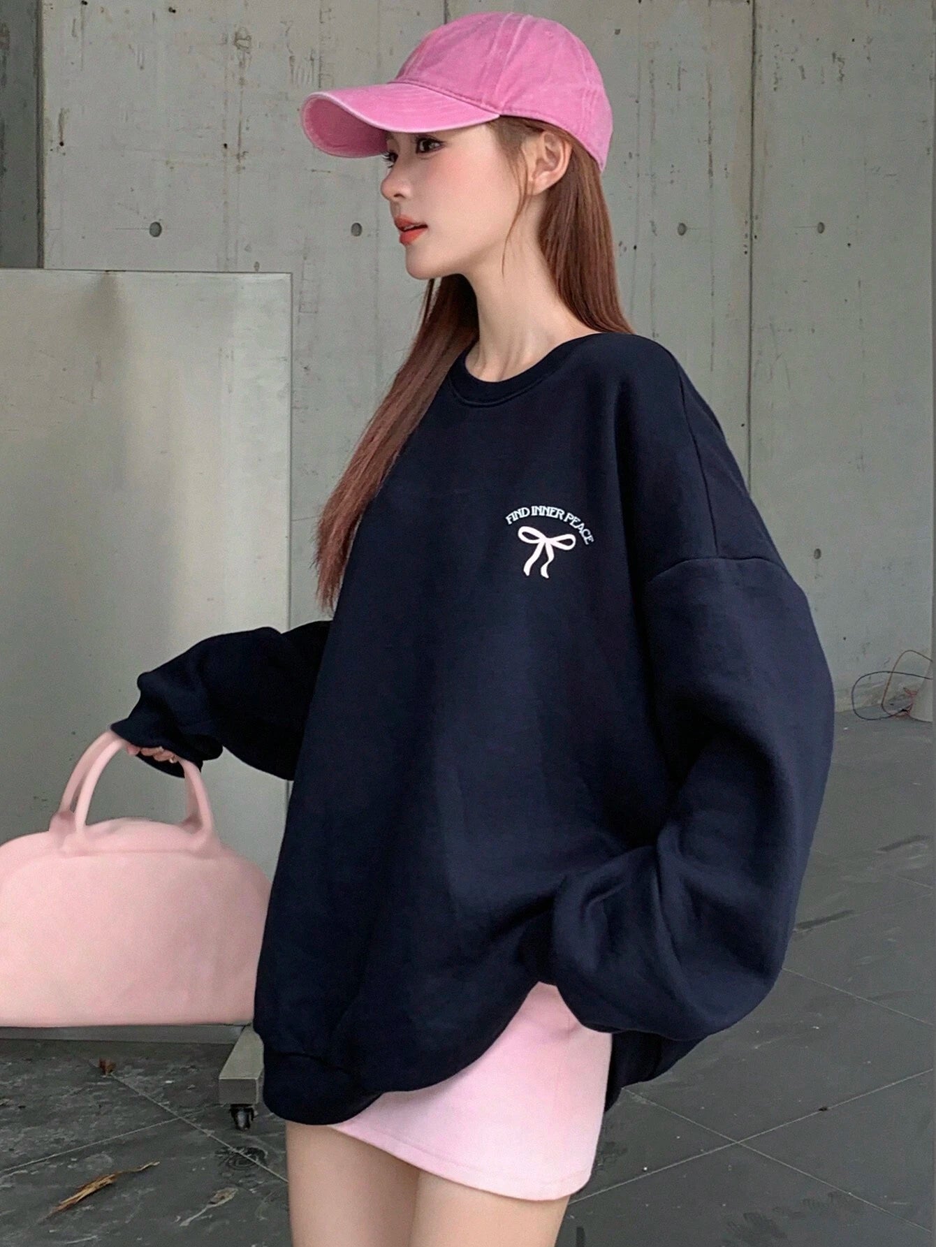 SXV Find inner peace Women Casual Bow & Letter Print Sweatshirt , Black Sweatshirt