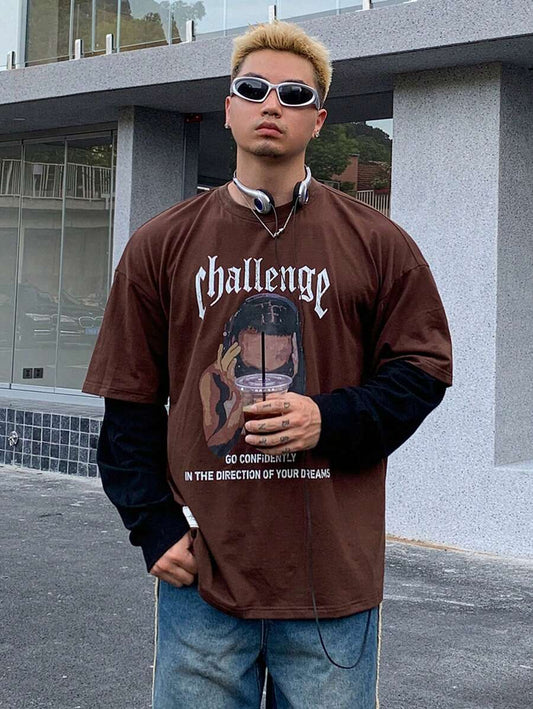SXV challenge Men's Round Neck Letter Graphic Fashionable T-shirt