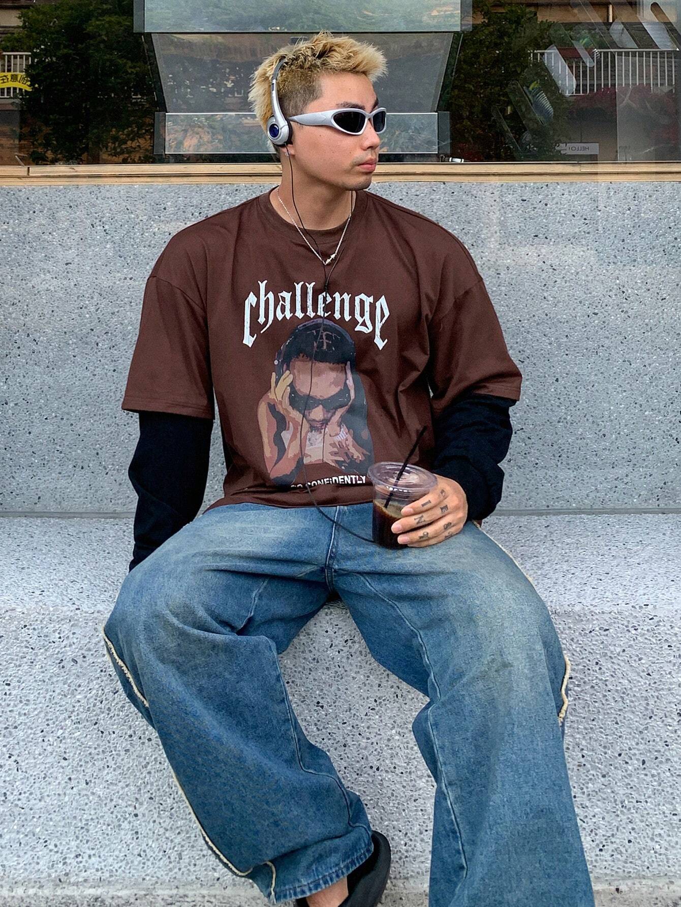 SXV challenge Men's Round Neck Letter Graphic Fashionable T-shirt