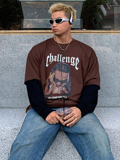 SXV challenge Men's Round Neck Letter Graphic Fashionable T-shirt