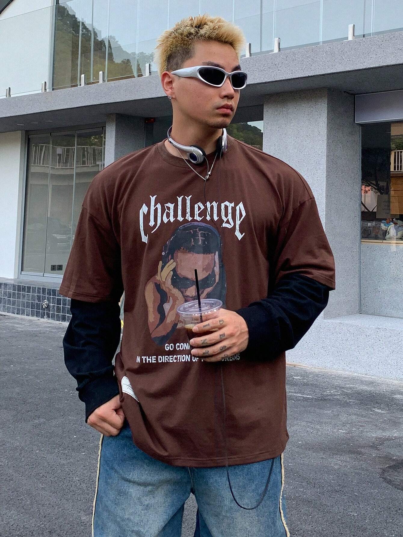 SXV challenge Men's Round Neck Letter Graphic Fashionable T-shirt