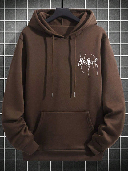SXV Men's Drawstring Hoodie With Pocket & Spider Print, Casual Sweatshirt