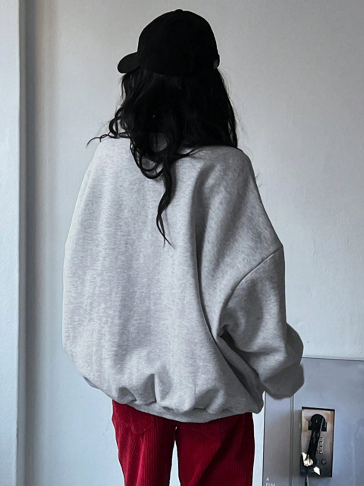 SXV Oversized Genuine compliment Letter Print Thermal Lined Sweatshirt Autumn