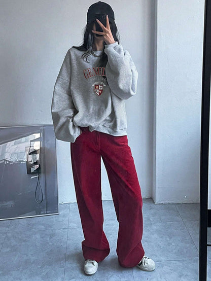 SXV Oversized Genuine compliment Letter Print Thermal Lined Sweatshirt Autumn