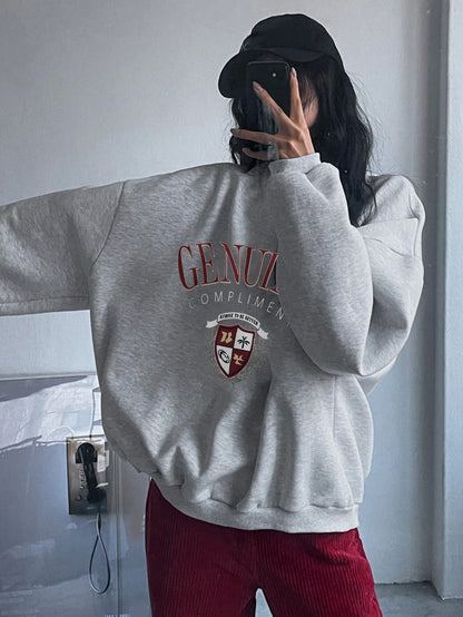SXV Oversized Genuine compliment Letter Print Thermal Lined Sweatshirt Autumn