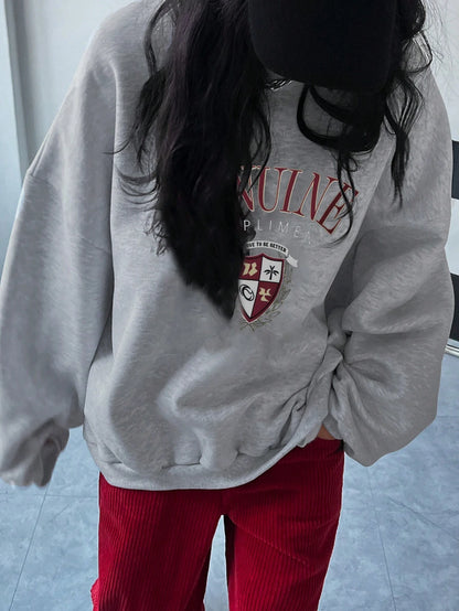 SXV Oversized Genuine compliment Letter Print Thermal Lined Sweatshirt Autumn