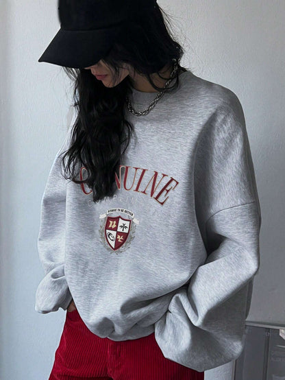 SXV Oversized Genuine compliment Letter Print Thermal Lined Sweatshirt Autumn
