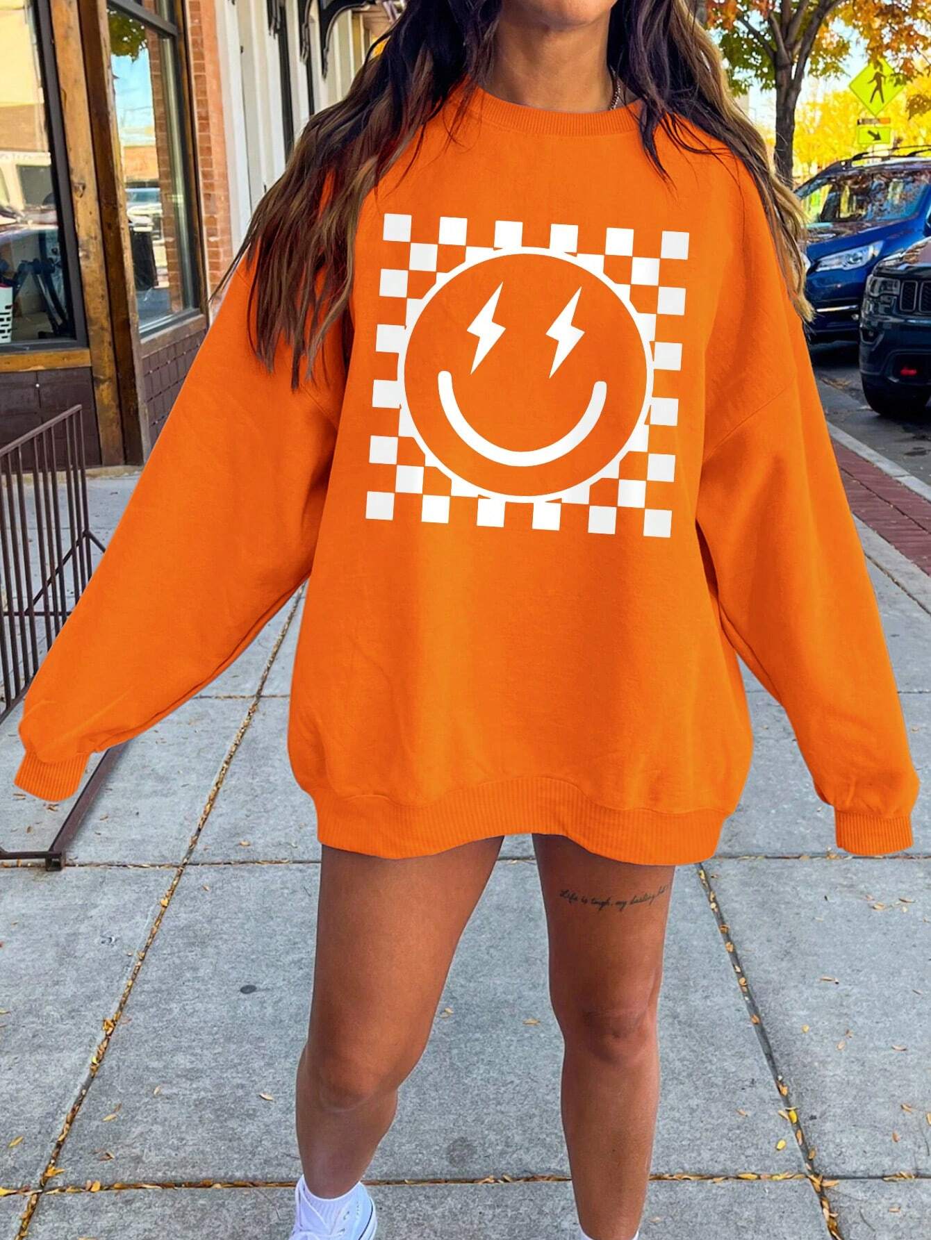 SXV Women's Casual Checkered Printed Fleece Sweatshirt