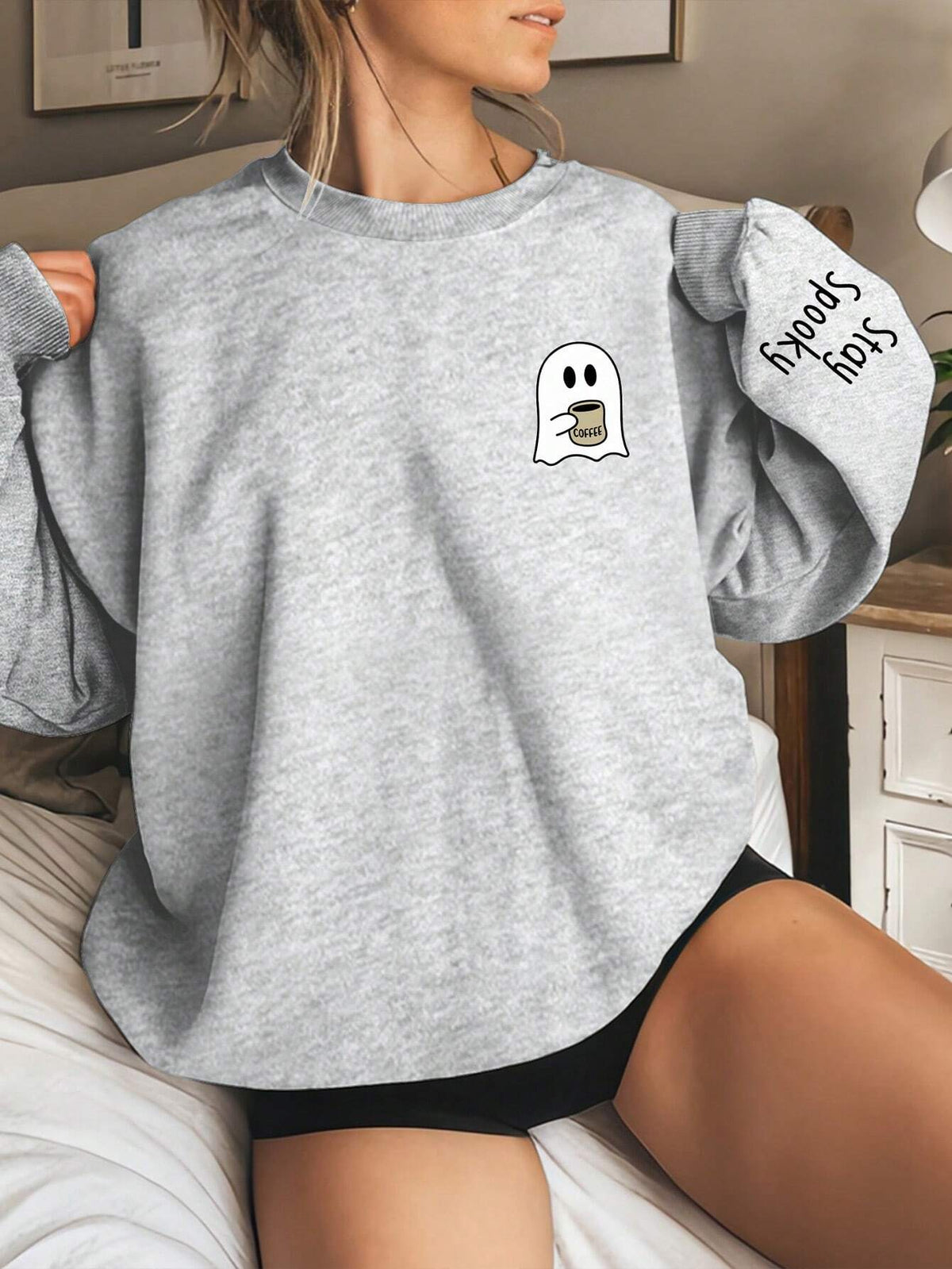SXV Women's Ghost Print Crew Neck Long Sleeve Sweatshirt