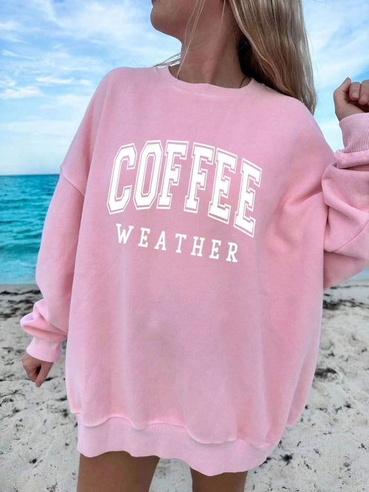 SXV 'coffee weather’ Printed Cool Aesthetic Drop Shoulder Oversized Baggy Sweatshirt