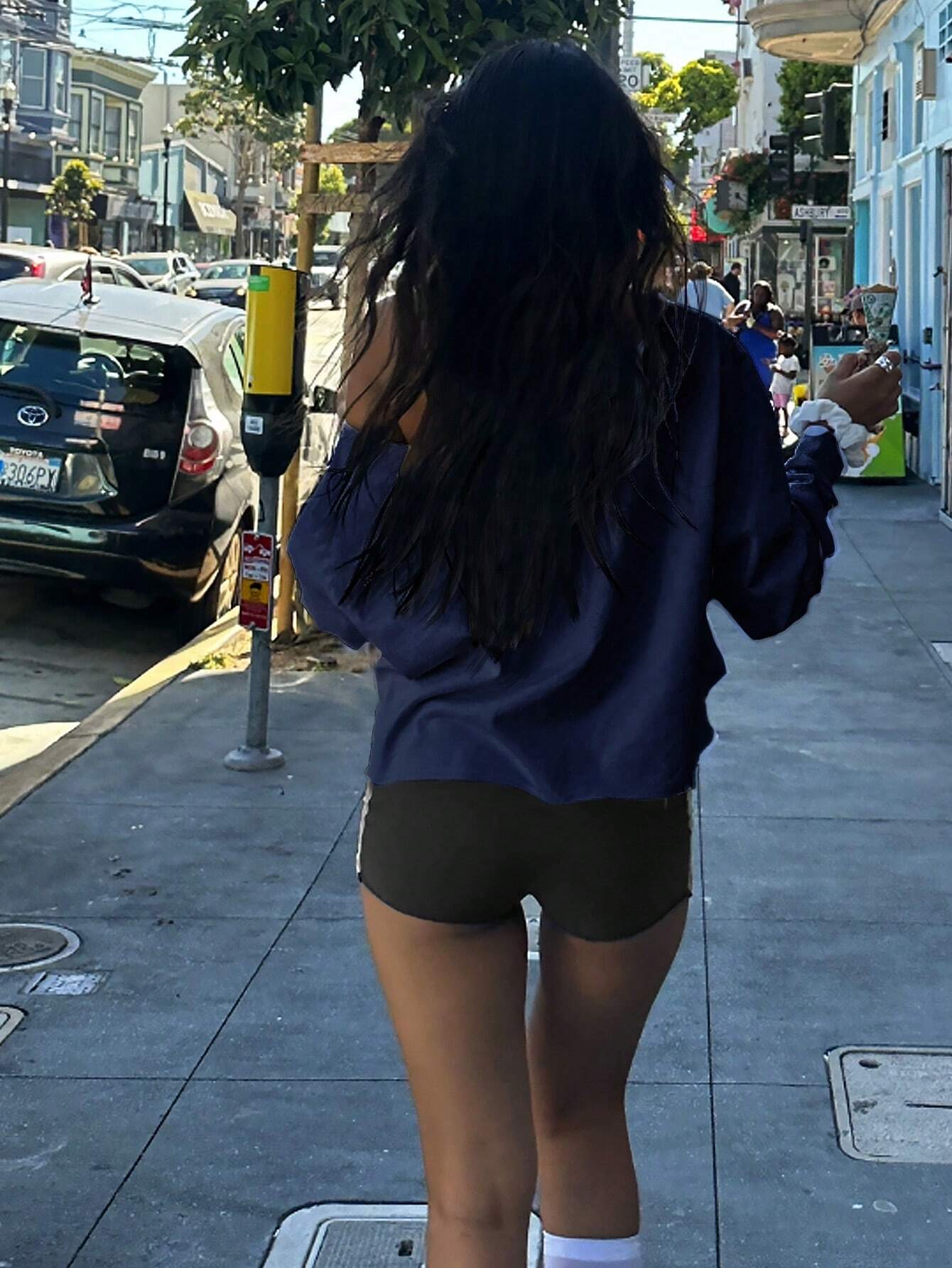 SXV san francisco Casual Letter Print Asymmetric Collar Long Sleeve sweatshirt