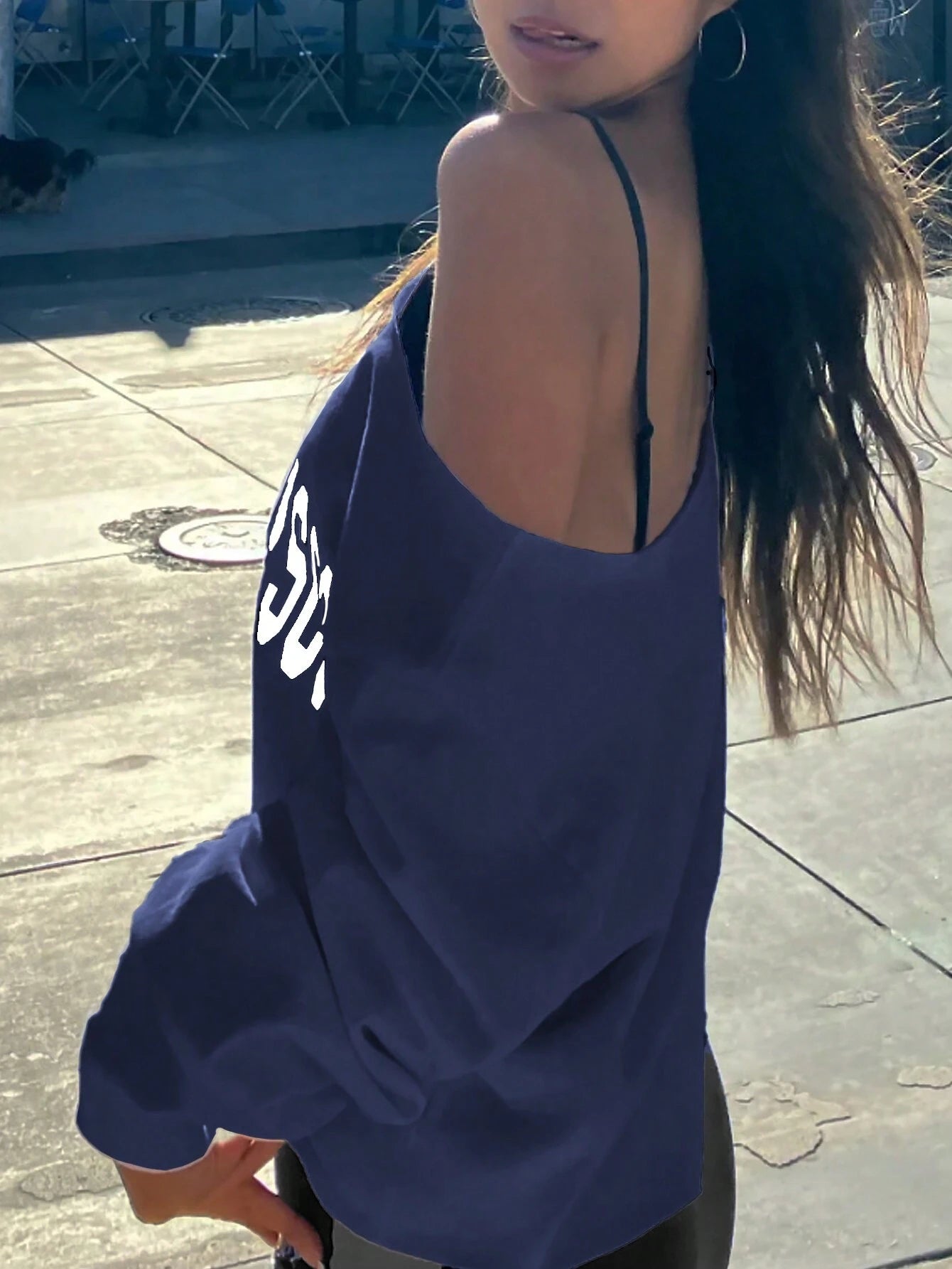 SXV san francisco Casual Letter Print Asymmetric Collar Long Sleeve sweatshirt