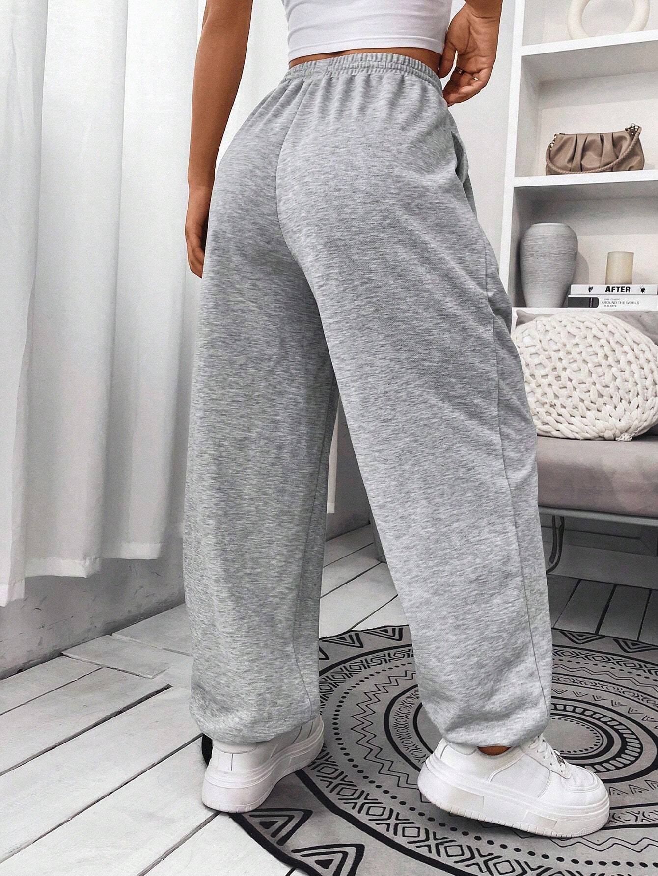 SXV Women's Solid Color Front Tie Bow Printed Casual Sweatpants