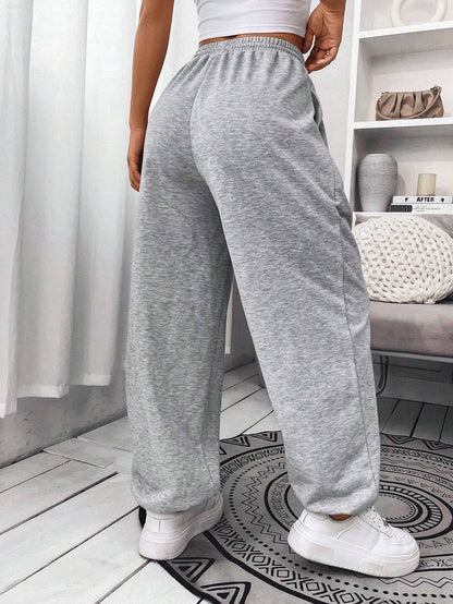 SXV Women's Solid Color Front Tie Bow Printed Casual Sweatpants