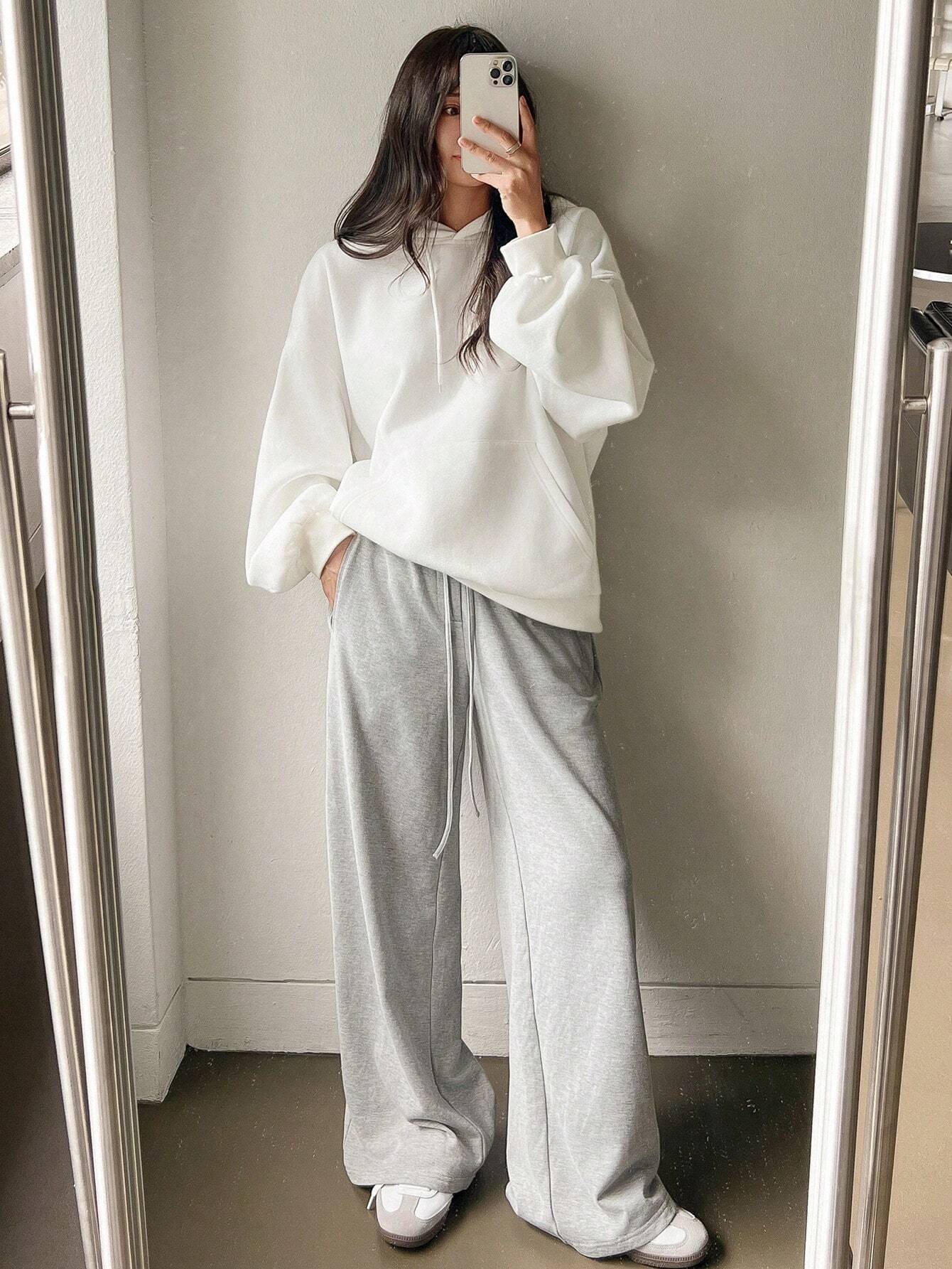 SXV Big Pocket Drop Shoulder Drawstring Hoodie,Long Sleeve Tops Old Money Style,Fall Women Clothes Sweatshirt