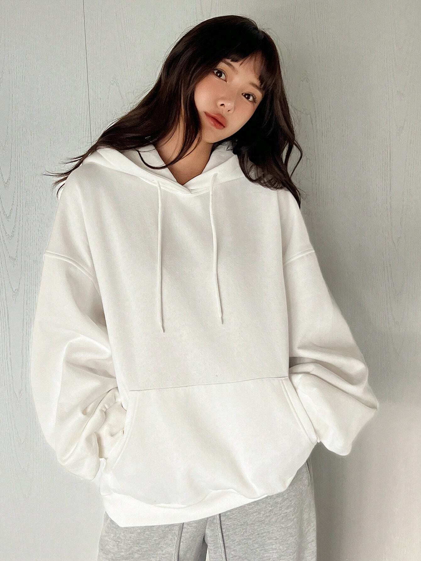 SXV Big Pocket Drop Shoulder Drawstring Hoodie,Long Sleeve Tops Old Money Style,Fall Women Clothes Sweatshirt