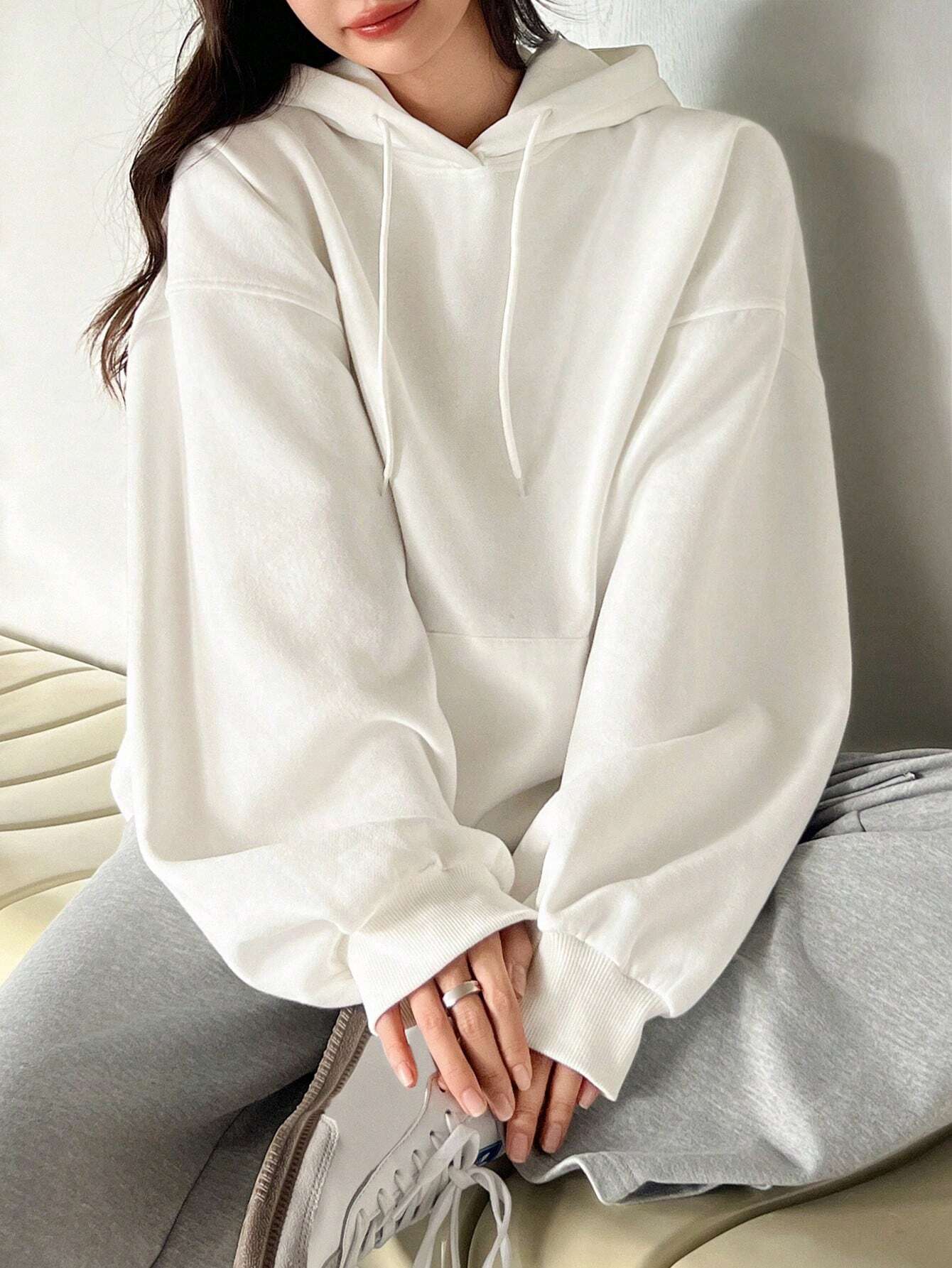 SXV Big Pocket Drop Shoulder Drawstring Hoodie,Long Sleeve Tops Old Money Style,Fall Women Clothes Sweatshirt