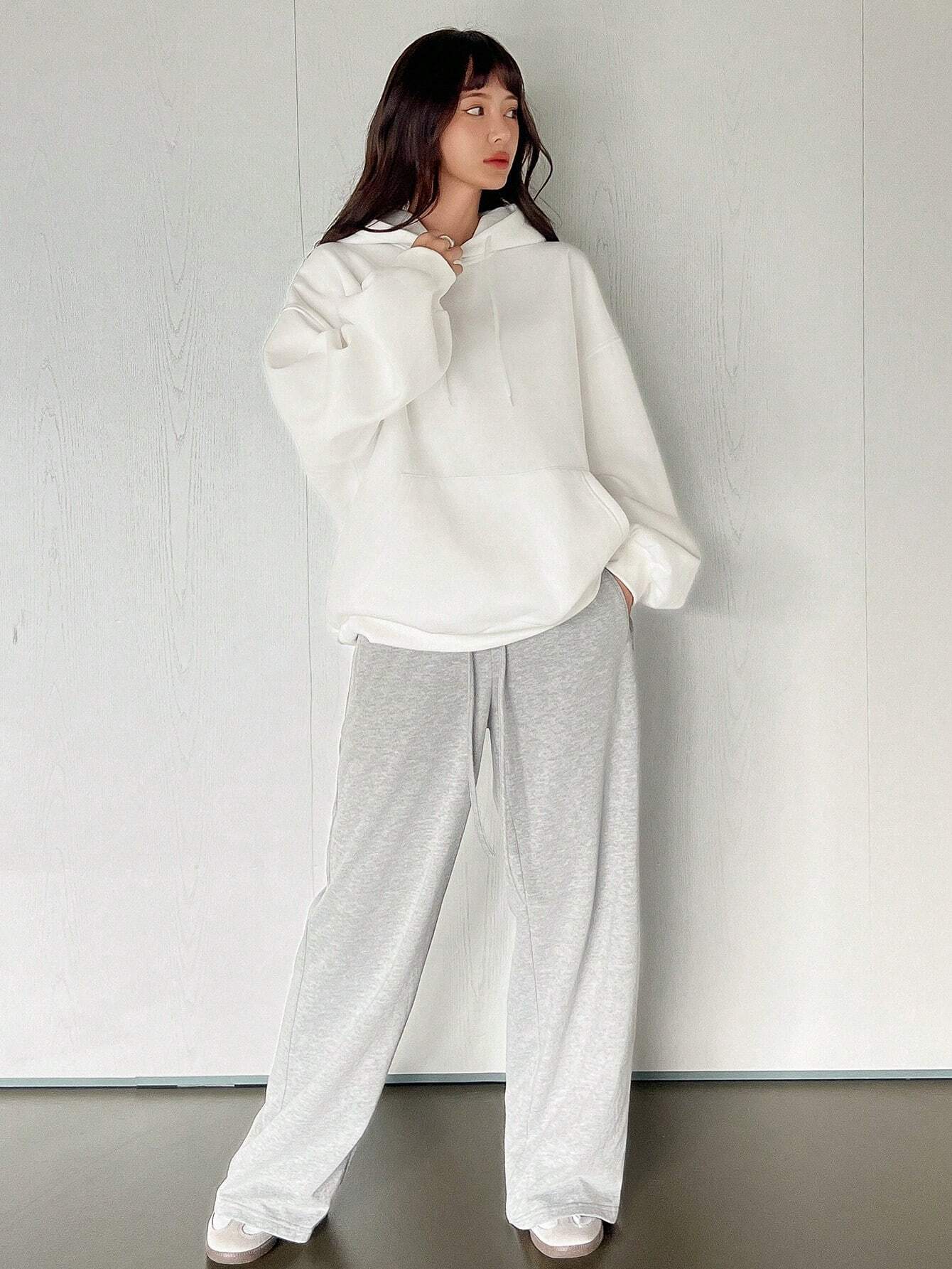 SXV Big Pocket Drop Shoulder Drawstring Hoodie,Long Sleeve Tops Old Money Style,Fall Women Clothes Sweatshirt