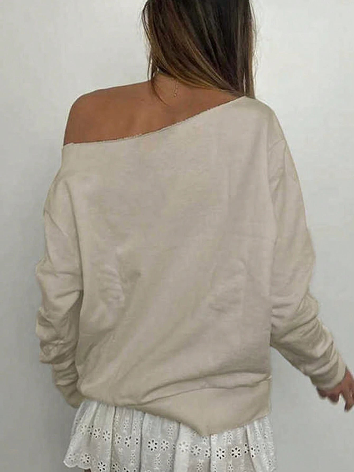 SXV Women's Numeric Print Asymmetrical Neck Long Sleeve Sweatshirt Pullover Fall Outfit