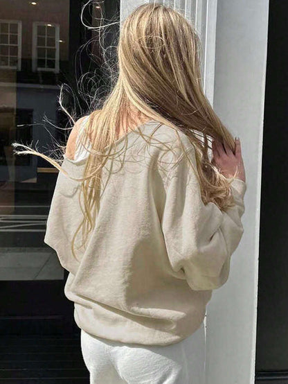 SXV Women's Numeric Print Asymmetrical Neck Long Sleeve Sweatshirt Pullover Fall Outfit