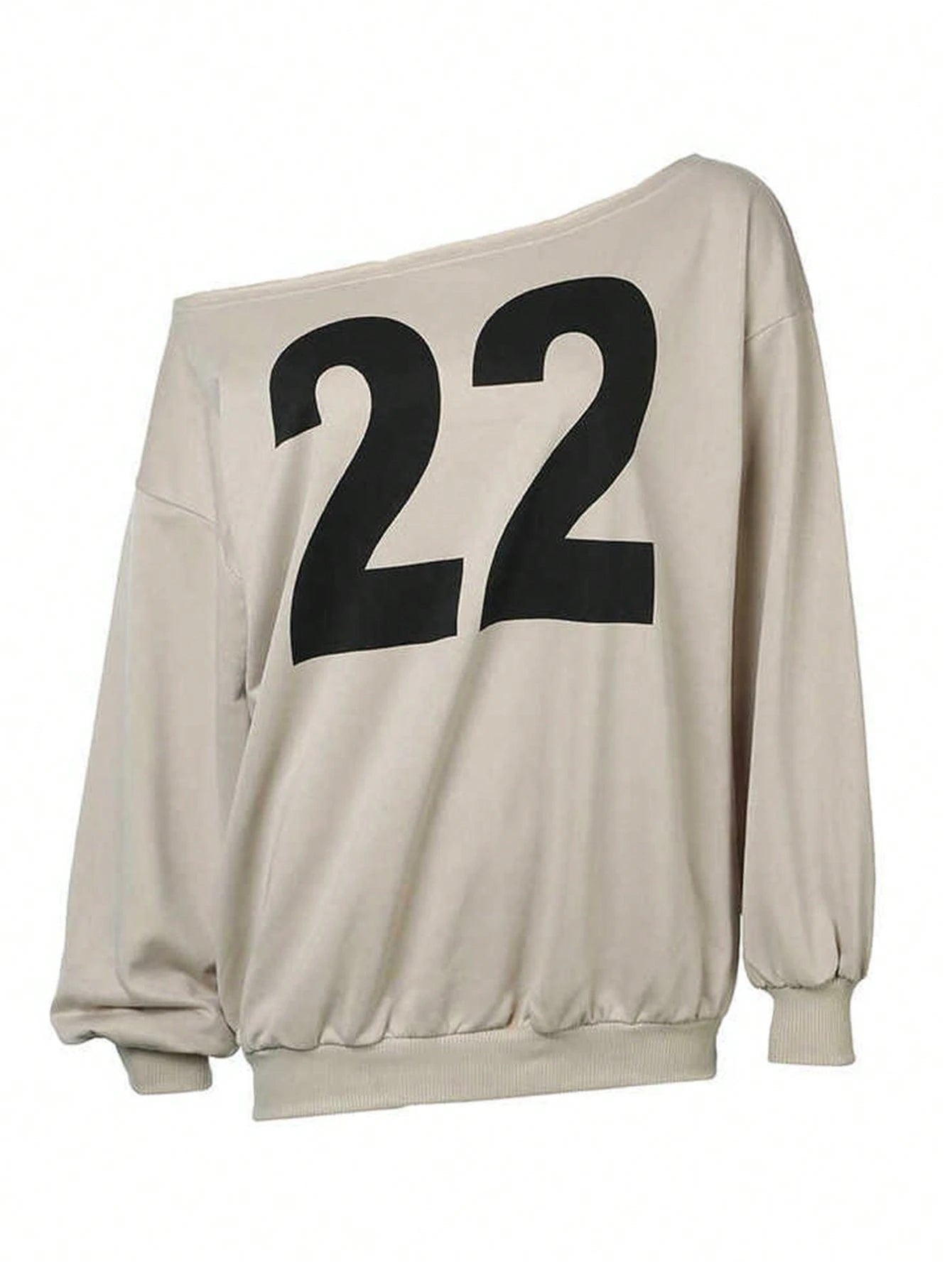 SXV Women's Numeric Print Asymmetrical Neck Long Sleeve Sweatshirt Pullover Fall Outfit