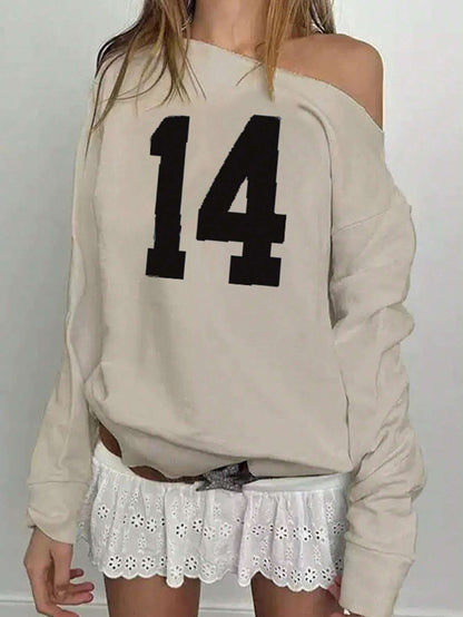 SXV Women's Casual Raglan Sleeve Numeric Print Sweatshirt, Daily Wear