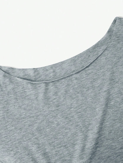 SXV Solid Grey Color Loose Fit Drop Shoulder Short Sleeve Casual T-Shirt