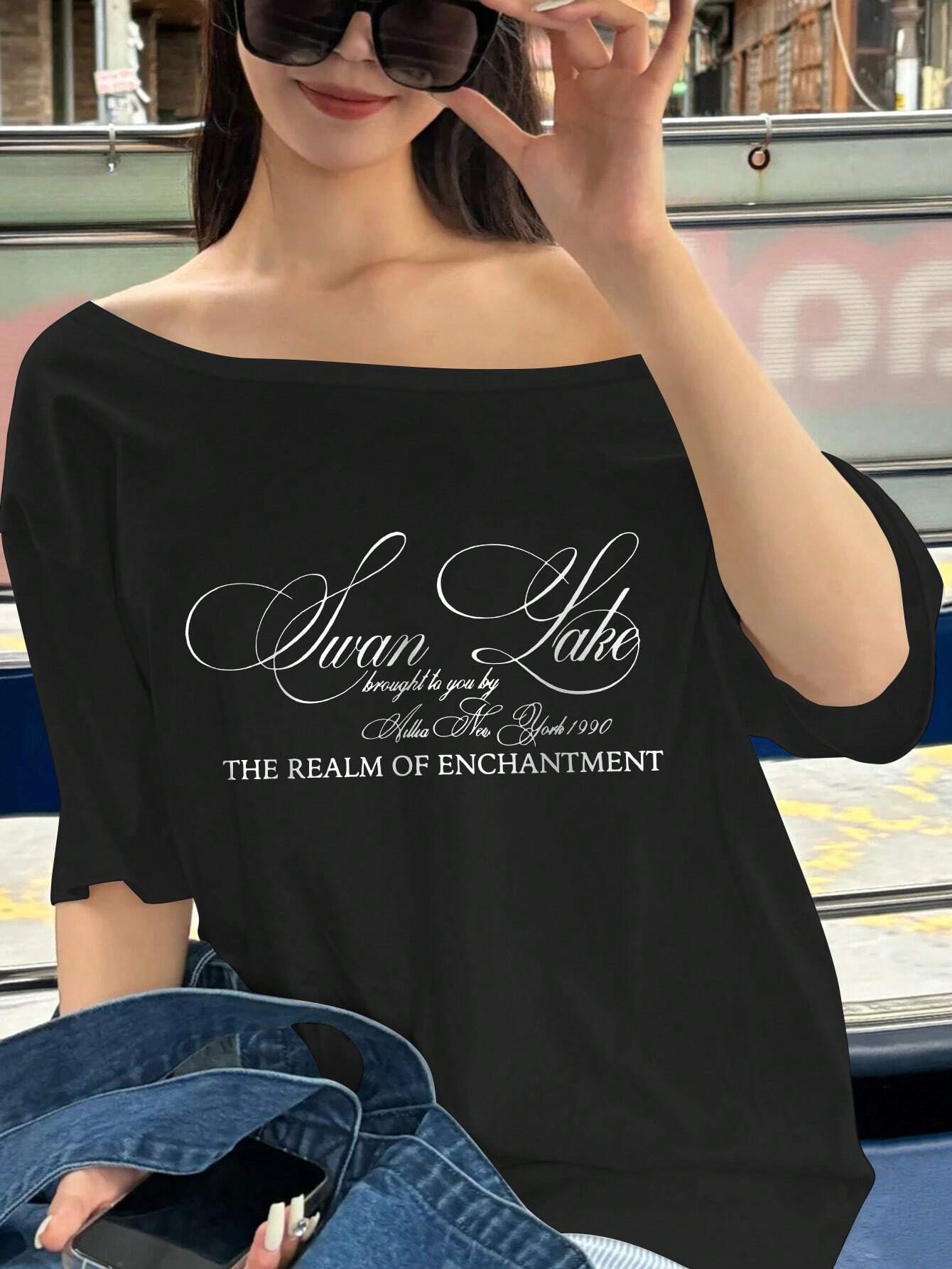 SXV Women's Summer Slogan Print Asymmetrical Neck Short Sleeve Casual T-Shirt Graphic Tees