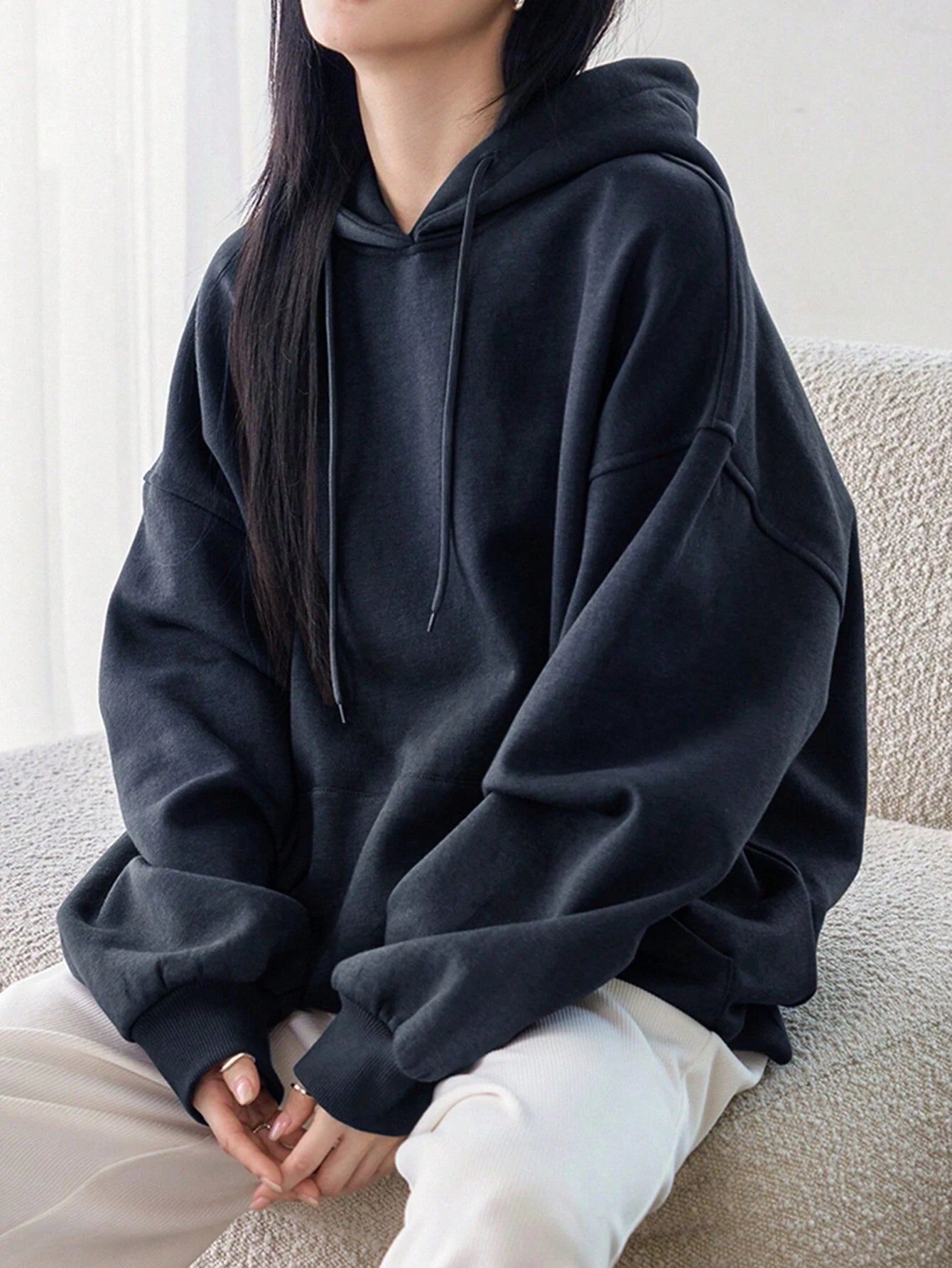 SXV Big Pocket Drop Shoulder Drawstring Hoodie,Long Sleeve Tops Old Money Style,Fall Women Clothes Sweatshirt