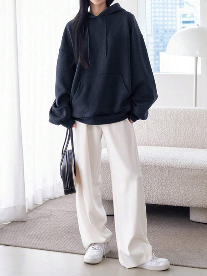 SXV Big Pocket Drop Shoulder Drawstring Hoodie,Long Sleeve Tops Old Money Style,Fall Women Clothes Sweatshirt