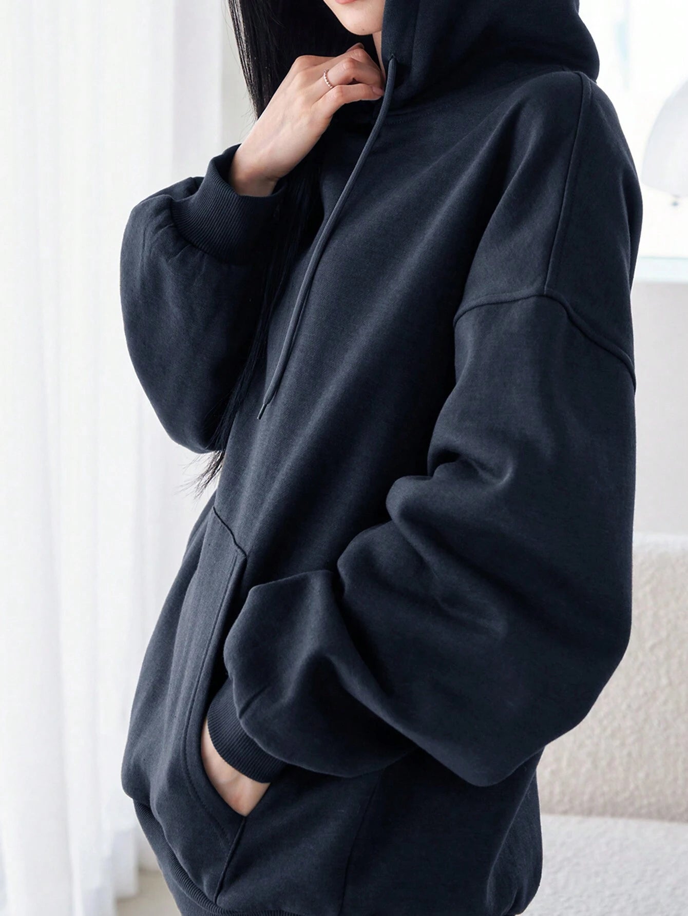 SXV Big Pocket Drop Shoulder Drawstring Hoodie,Long Sleeve Tops Old Money Style,Fall Women Clothes Sweatshirt