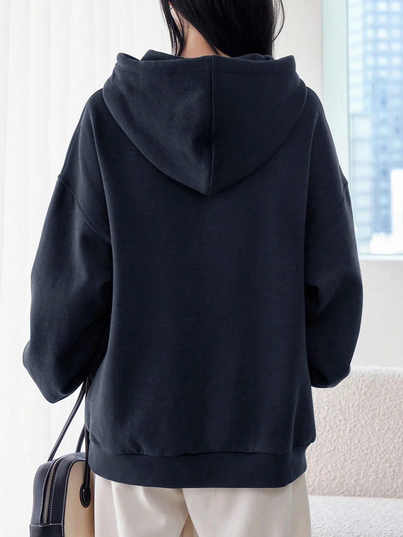 SXV Big Pocket Drop Shoulder Drawstring Hoodie,Long Sleeve Tops Old Money Style,Fall Women Clothes Sweatshirt