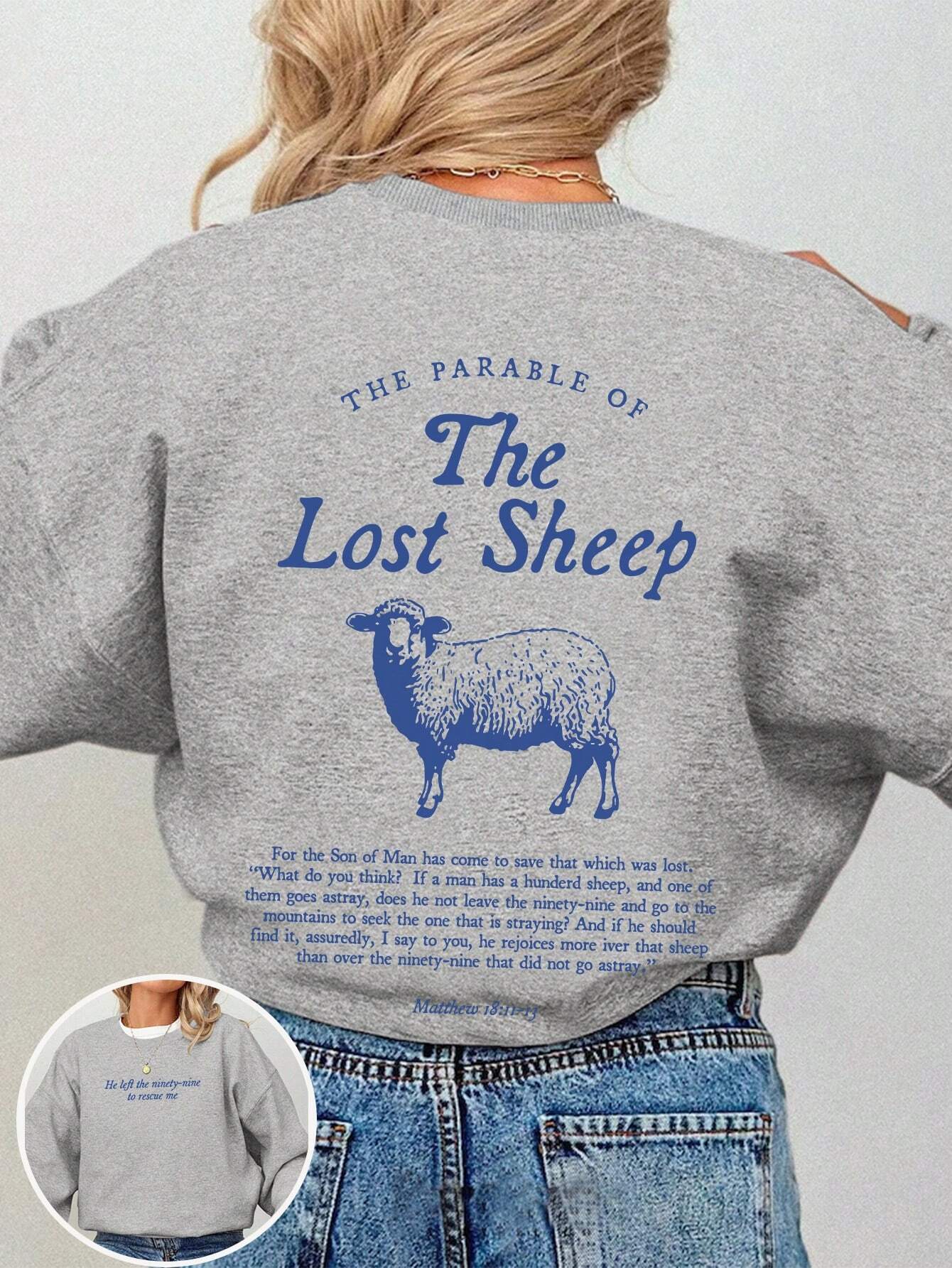 SXV Women's Casual Graphic Sweatshirt With Parable Of The Lost Sheep Bible Verse, Faith Based Christian