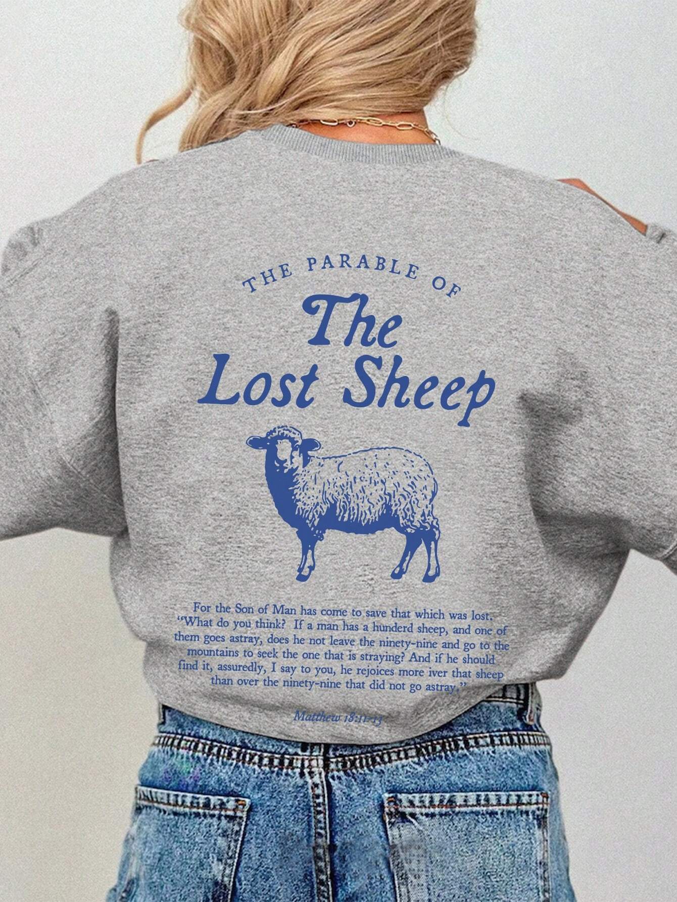 SXV Women's Casual Graphic Sweatshirt With Parable Of The Lost Sheep Bible Verse, Faith Based Christian