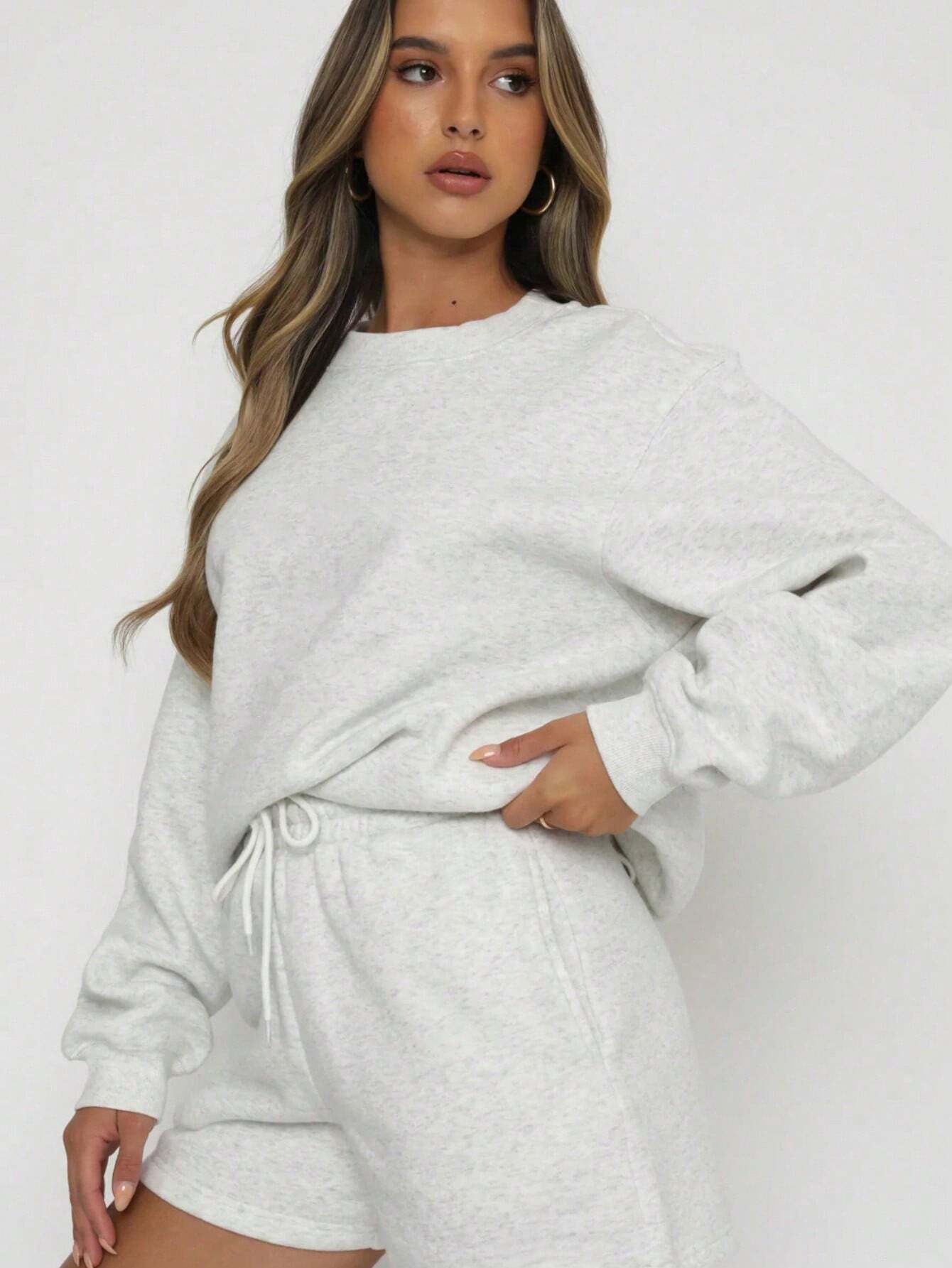 SXV Women's Solid Color Simple Daily Short-Sleeve Top And Shorts Set