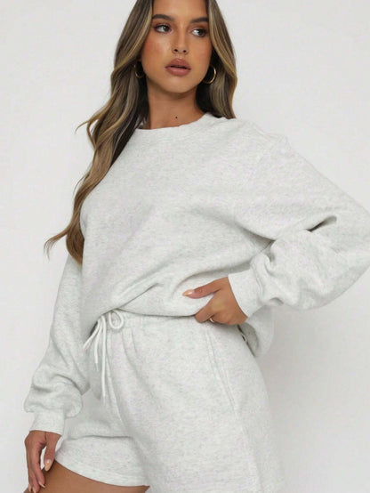 SXV Women's Solid Color Simple Daily Short-Sleeve Top And Shorts Set