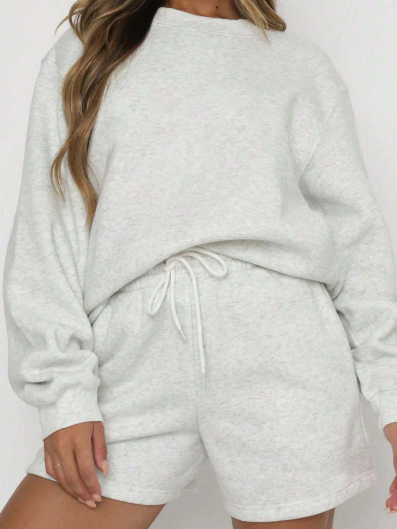 SXV Women's Solid Color Simple Daily Short-Sleeve Top And Shorts Set