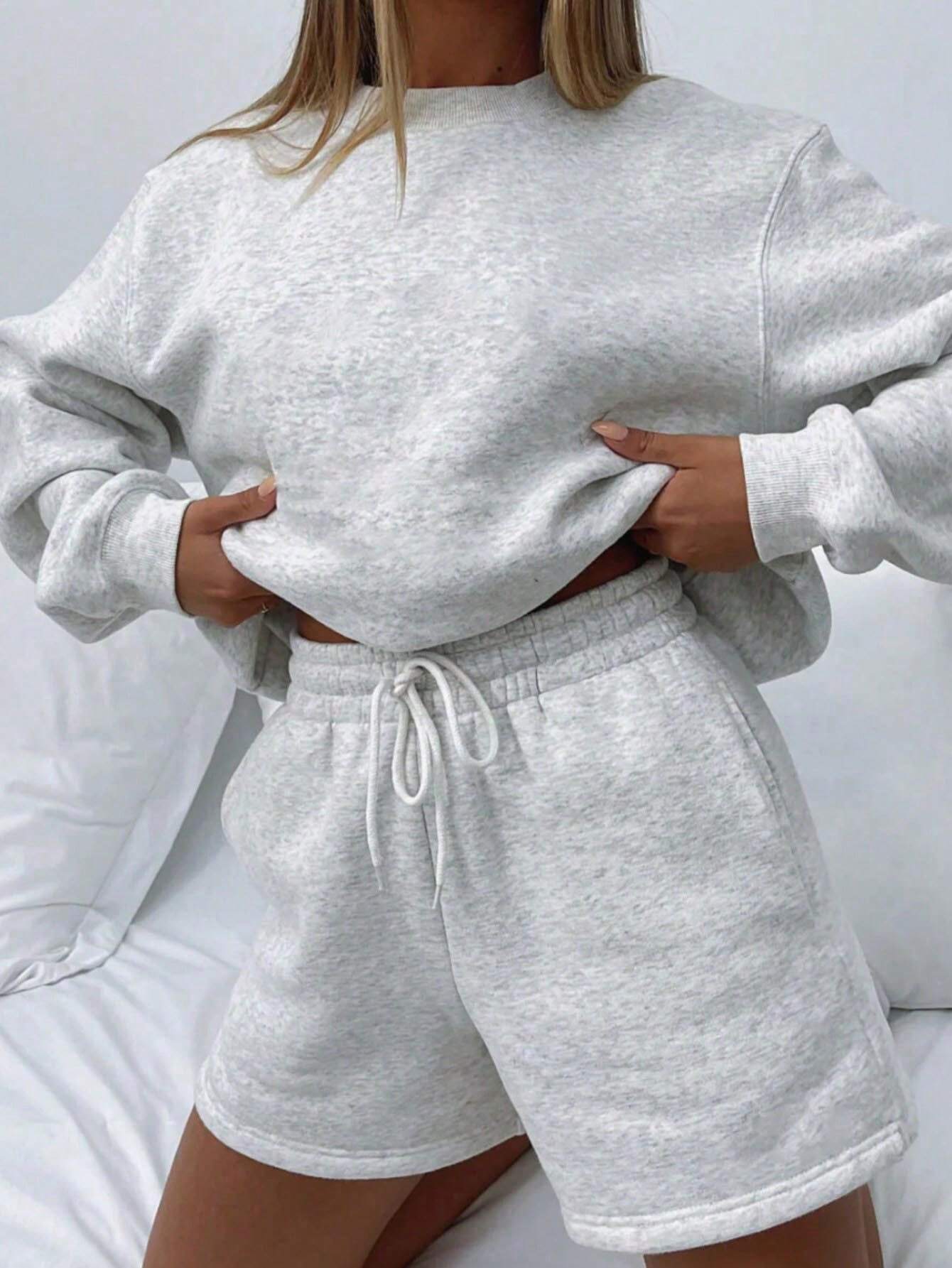 SXV Women's Solid Color Simple Daily Short-Sleeve Top And Shorts Set