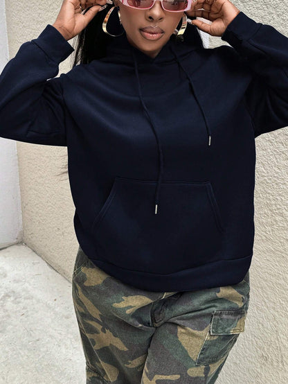 SXV Kangaroo Pocket Drop Shoulder Drawstring Thermal Hoodie