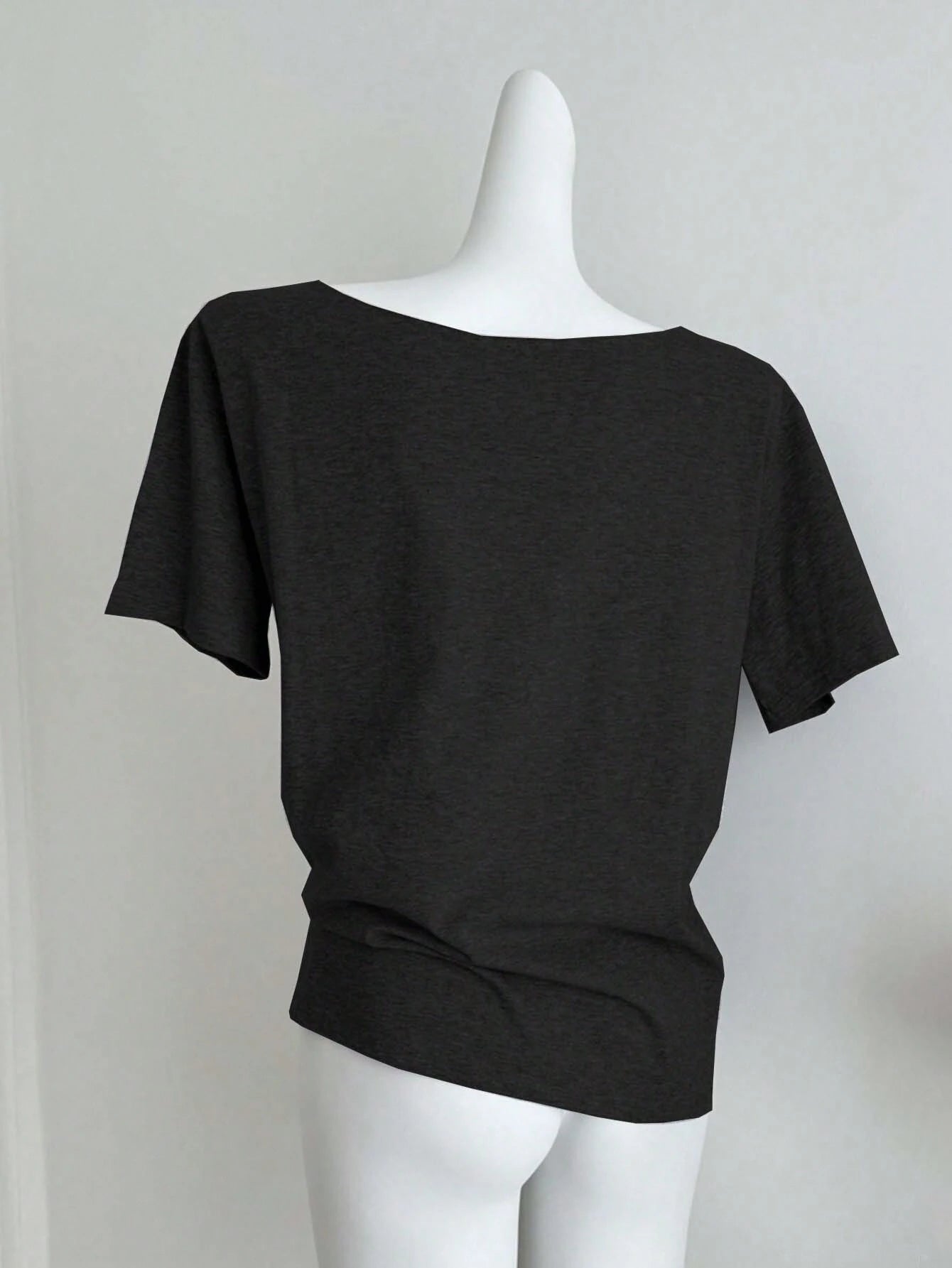 SXV Women's Summer Casual Loose Asymmetric Collar Digit Print Short Sleeve T-Shirt